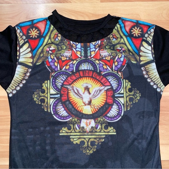 Reworked colorful one of a kind clubbing it boy cutout short sleeve tee size S - Picture 10 of 14